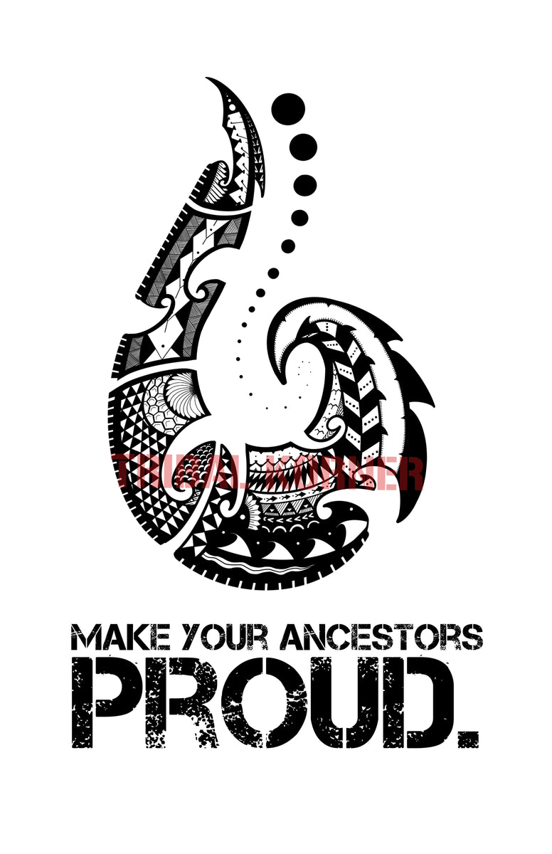 Tribal Fish Hook (Makau) with Polynesian Tribal Tattoo Patterns